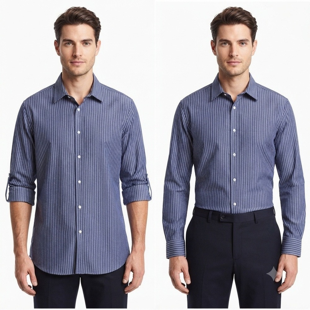 Murano Liquid Luxury Shirt Mens 3X Tall 3XT Blue Roll Tab Long Sleeve Cotton